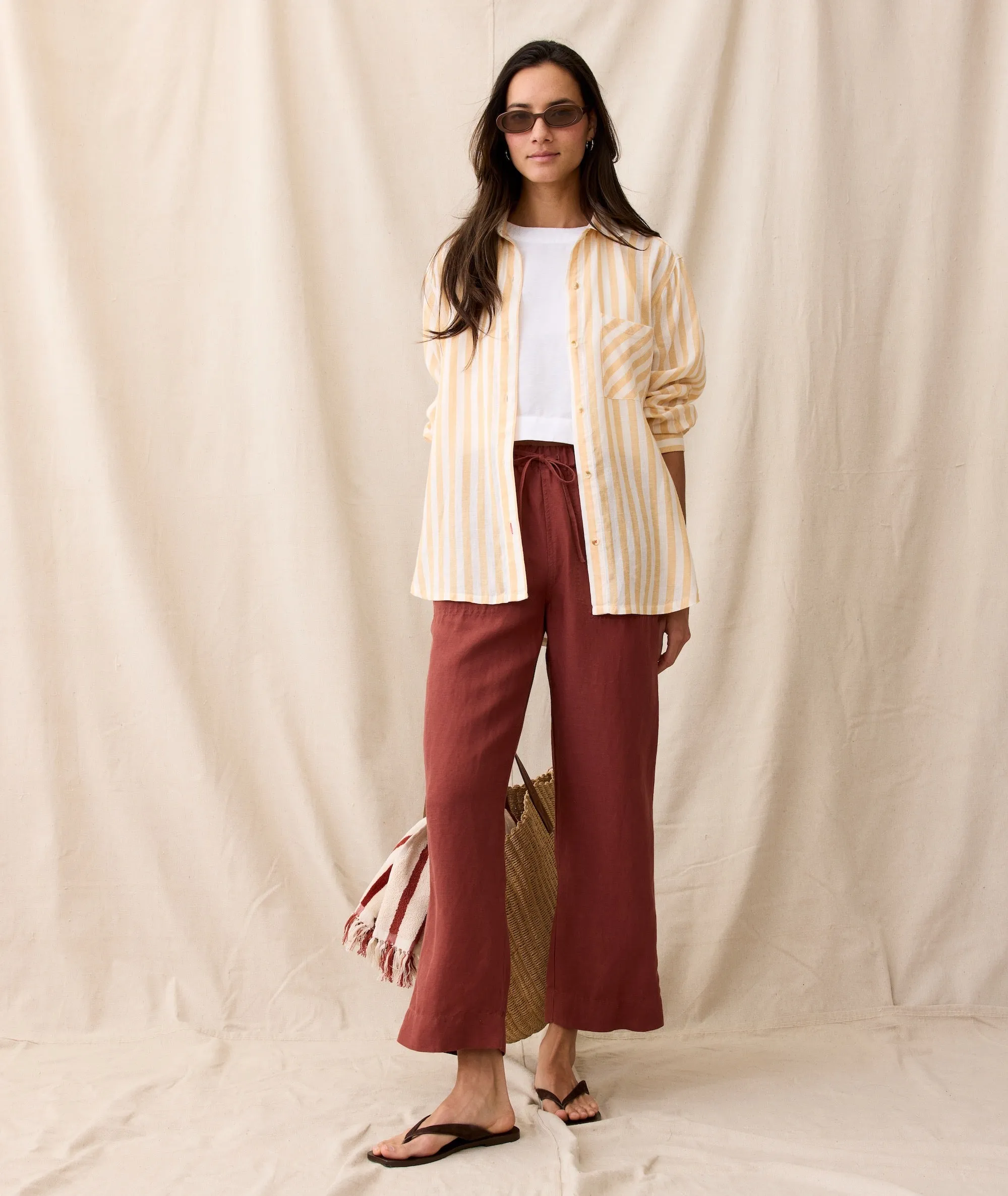 Linen Drawstring Straight Leg Pant