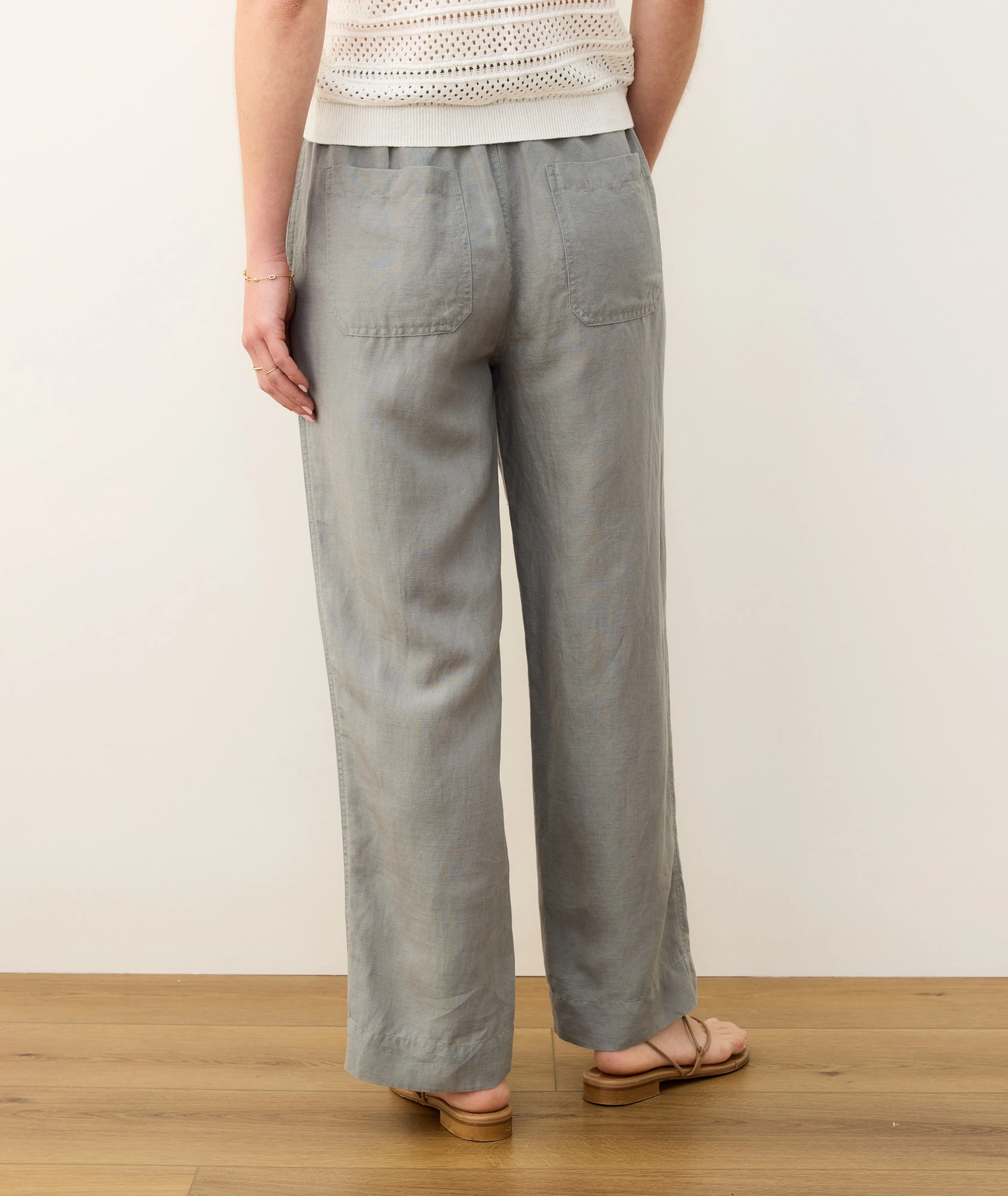 Linen Drawstring Straight Leg Pant