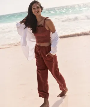 Linen Drawstring Straight Leg Pant