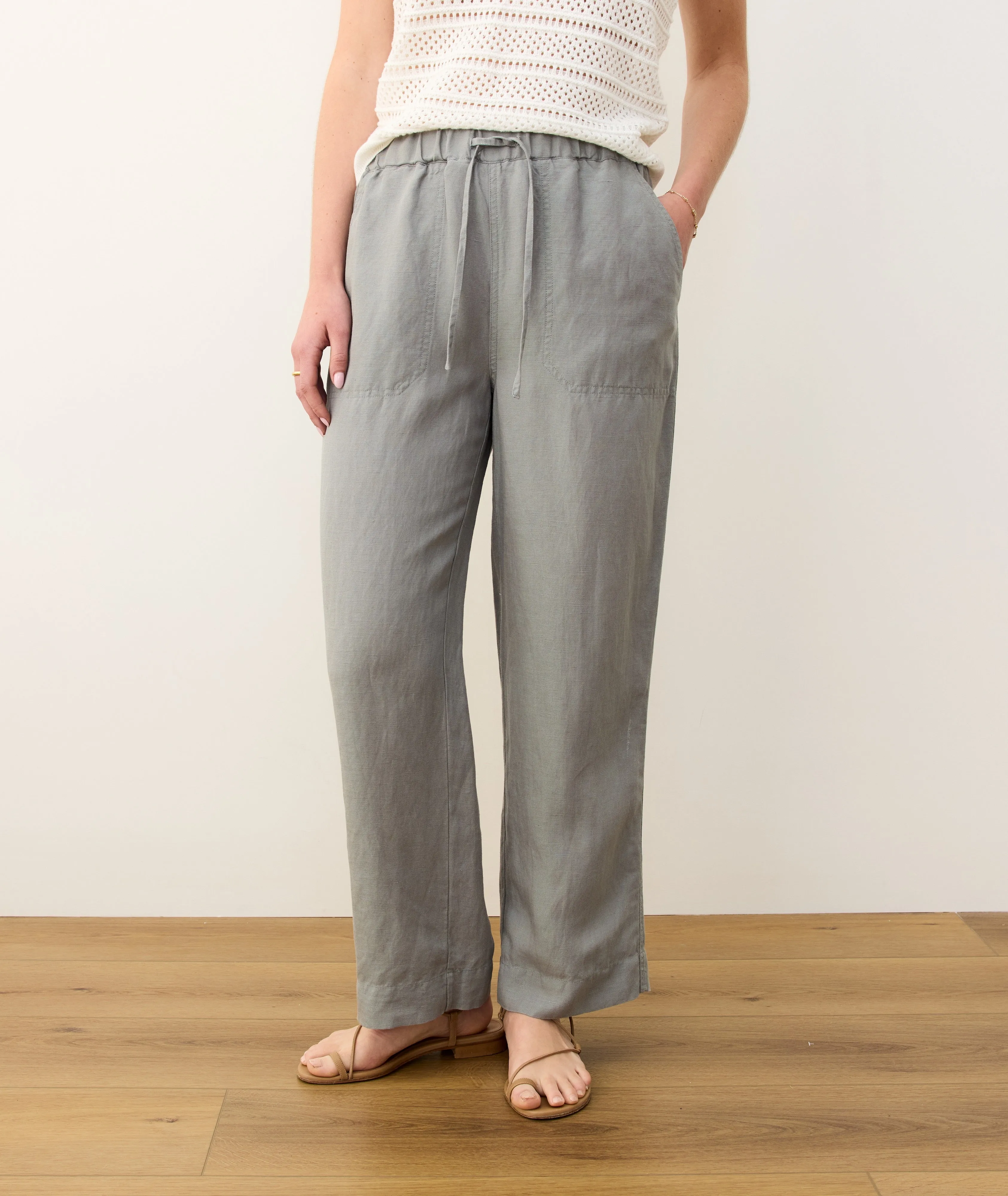 Linen Drawstring Straight Leg Pant