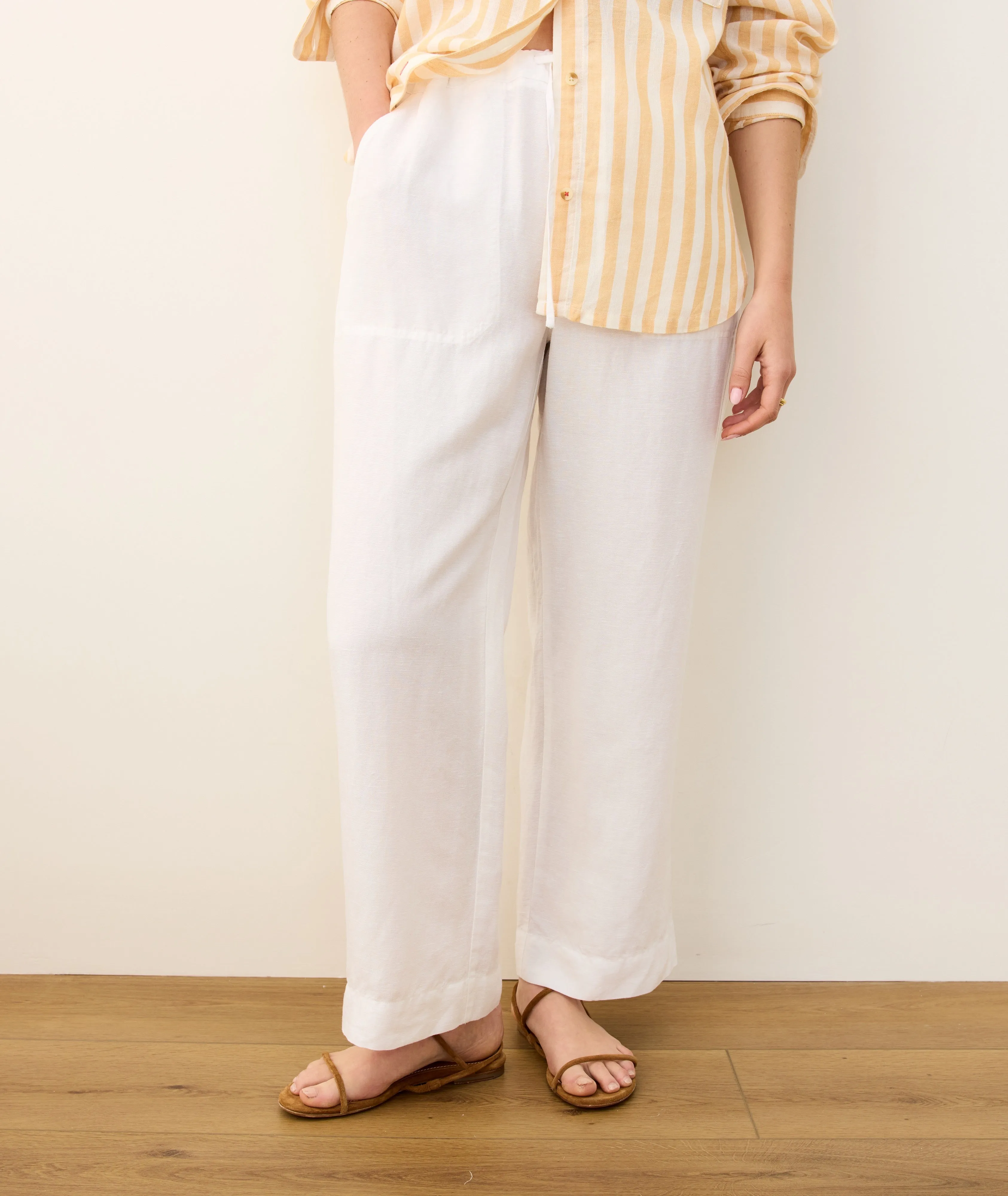 Linen Drawstring Straight Leg Pant