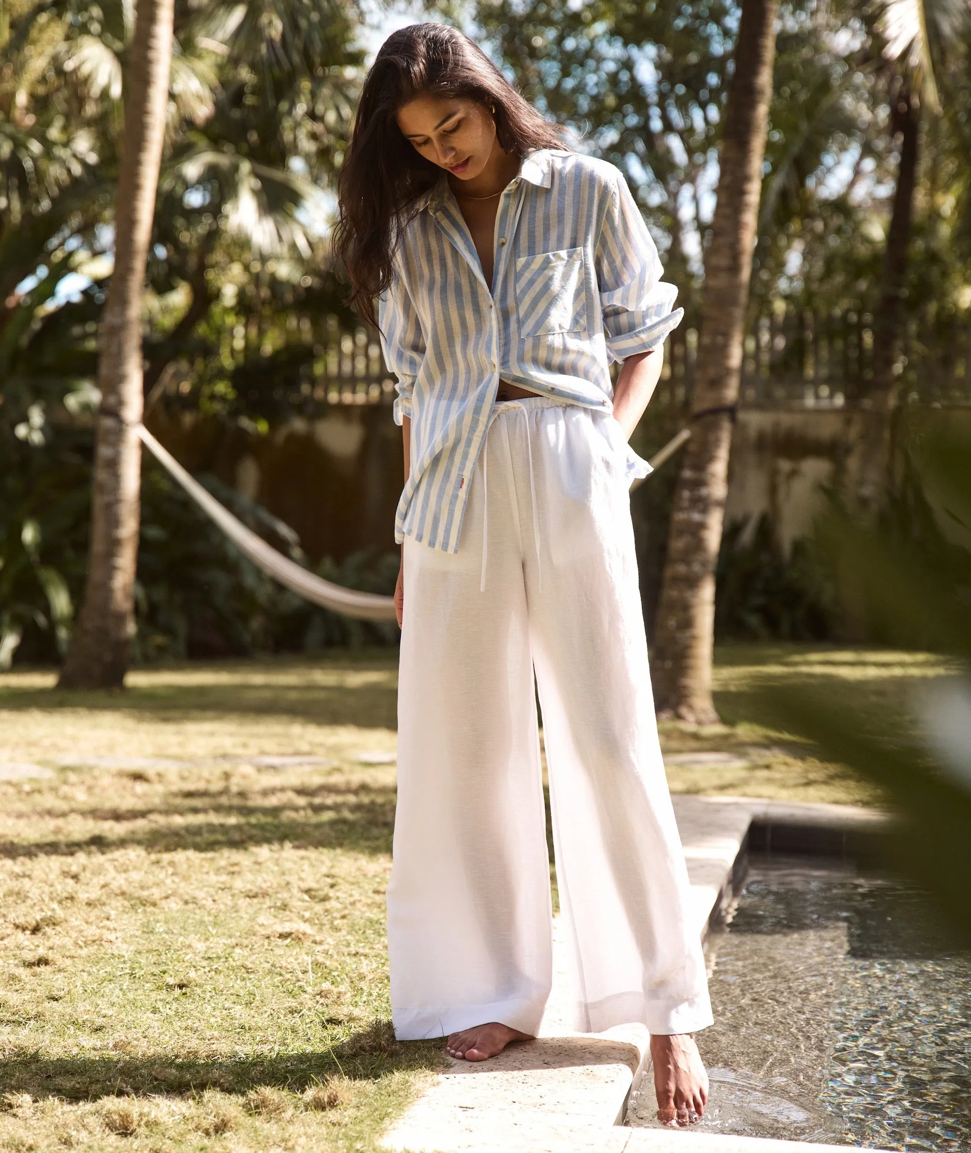 Linen Drawstring Wide Leg Pant