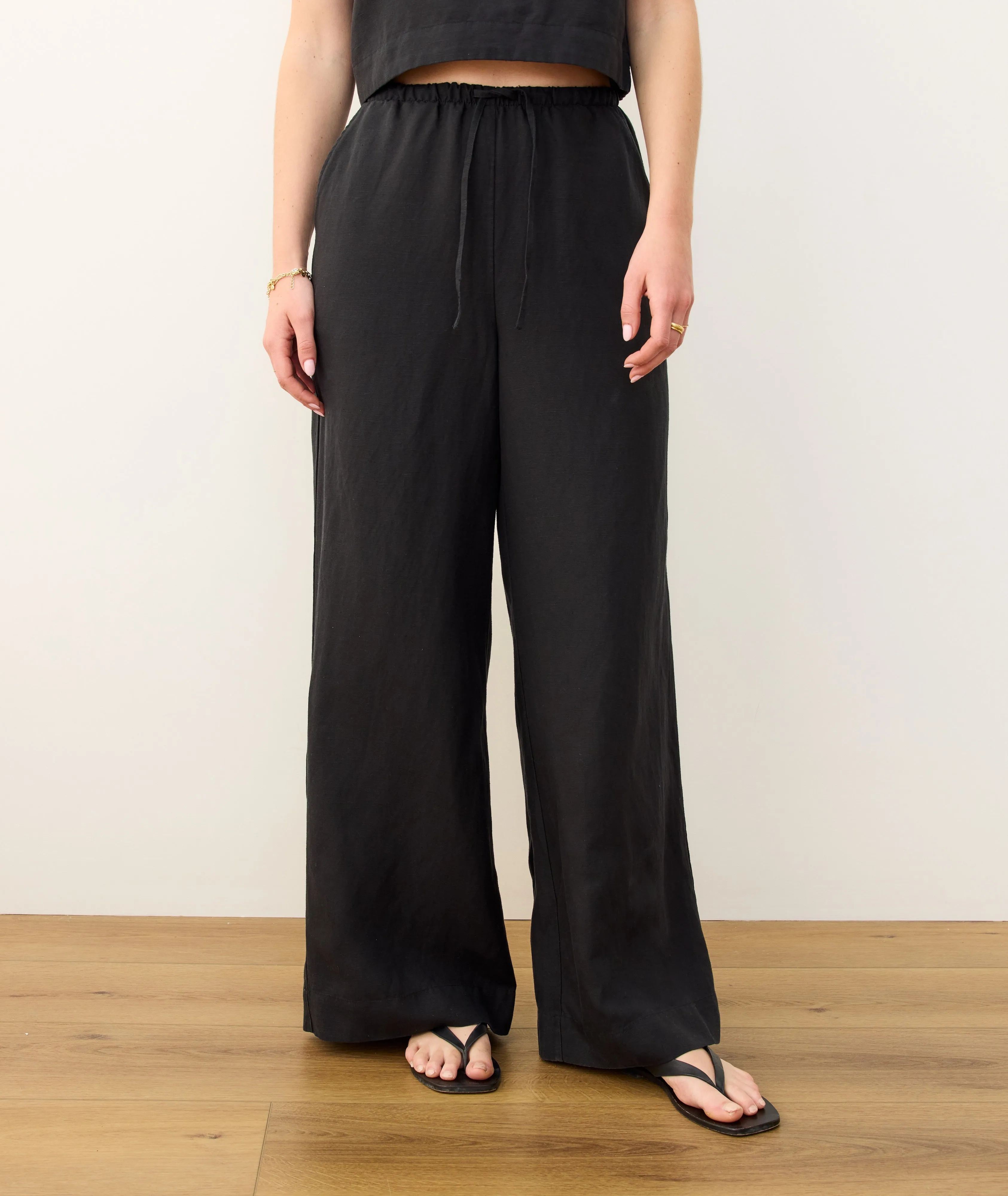 Linen Drawstring Wide Leg Pant