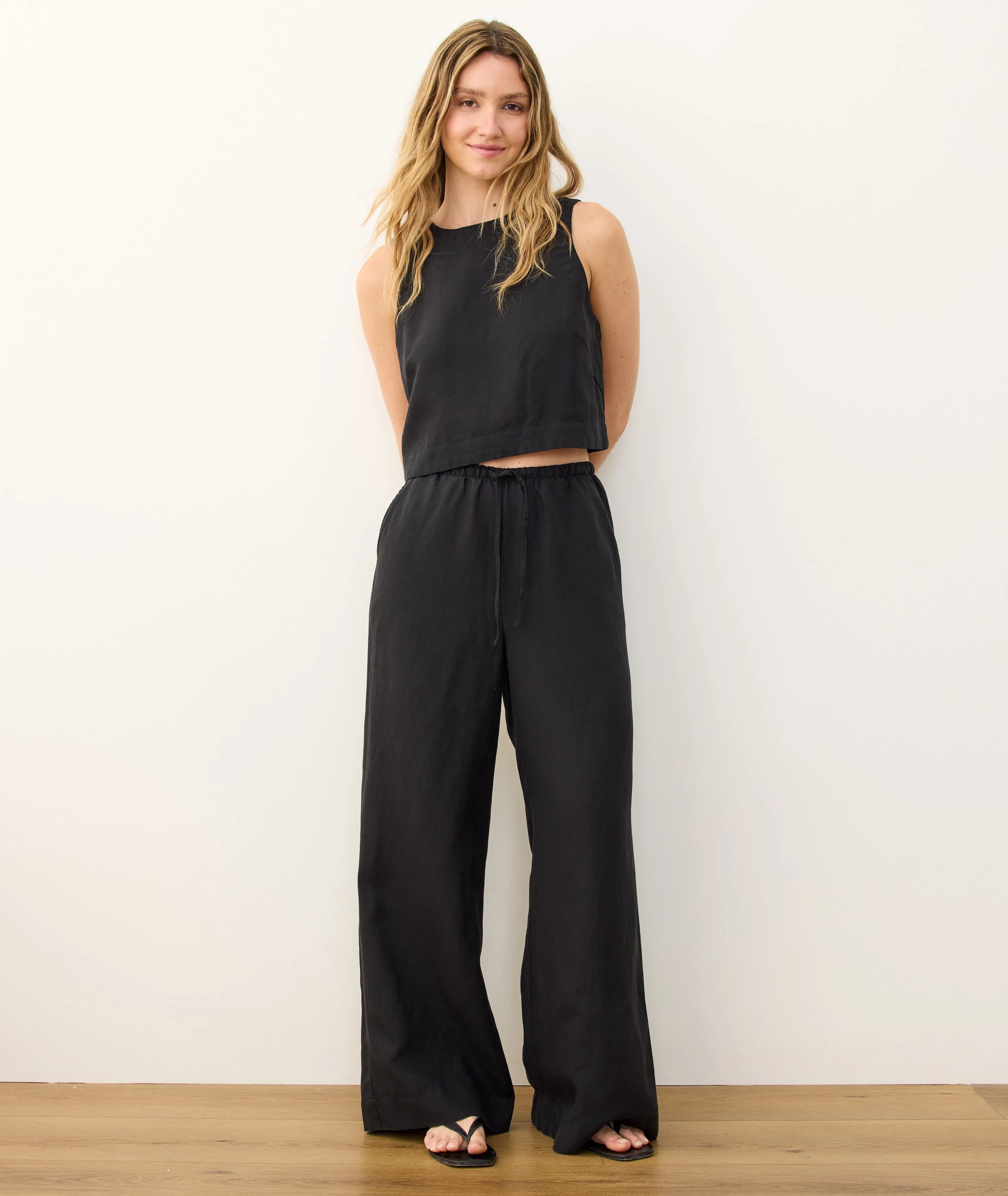 Linen Drawstring Wide Leg Pant
