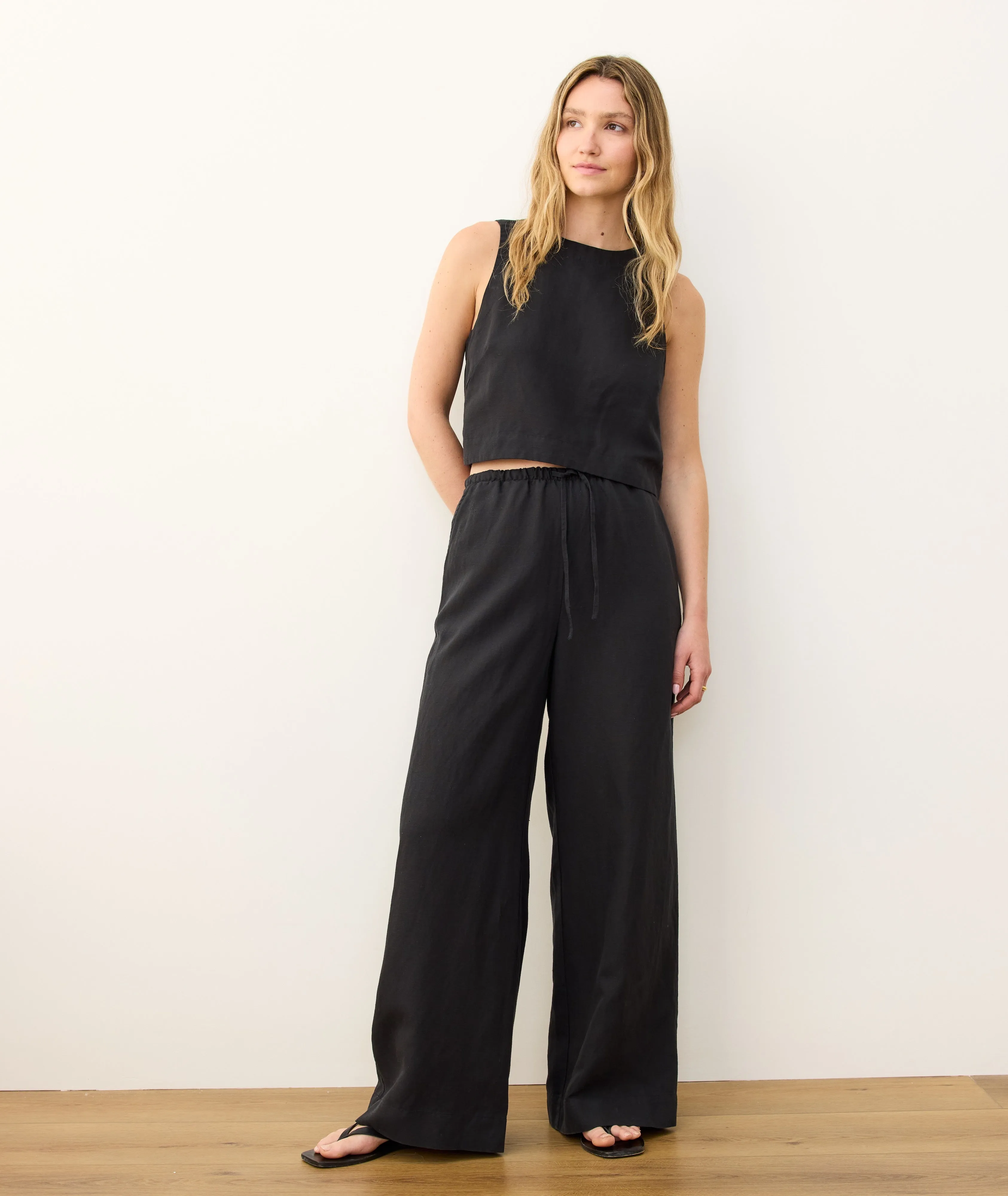 Linen Drawstring Wide Leg Pant