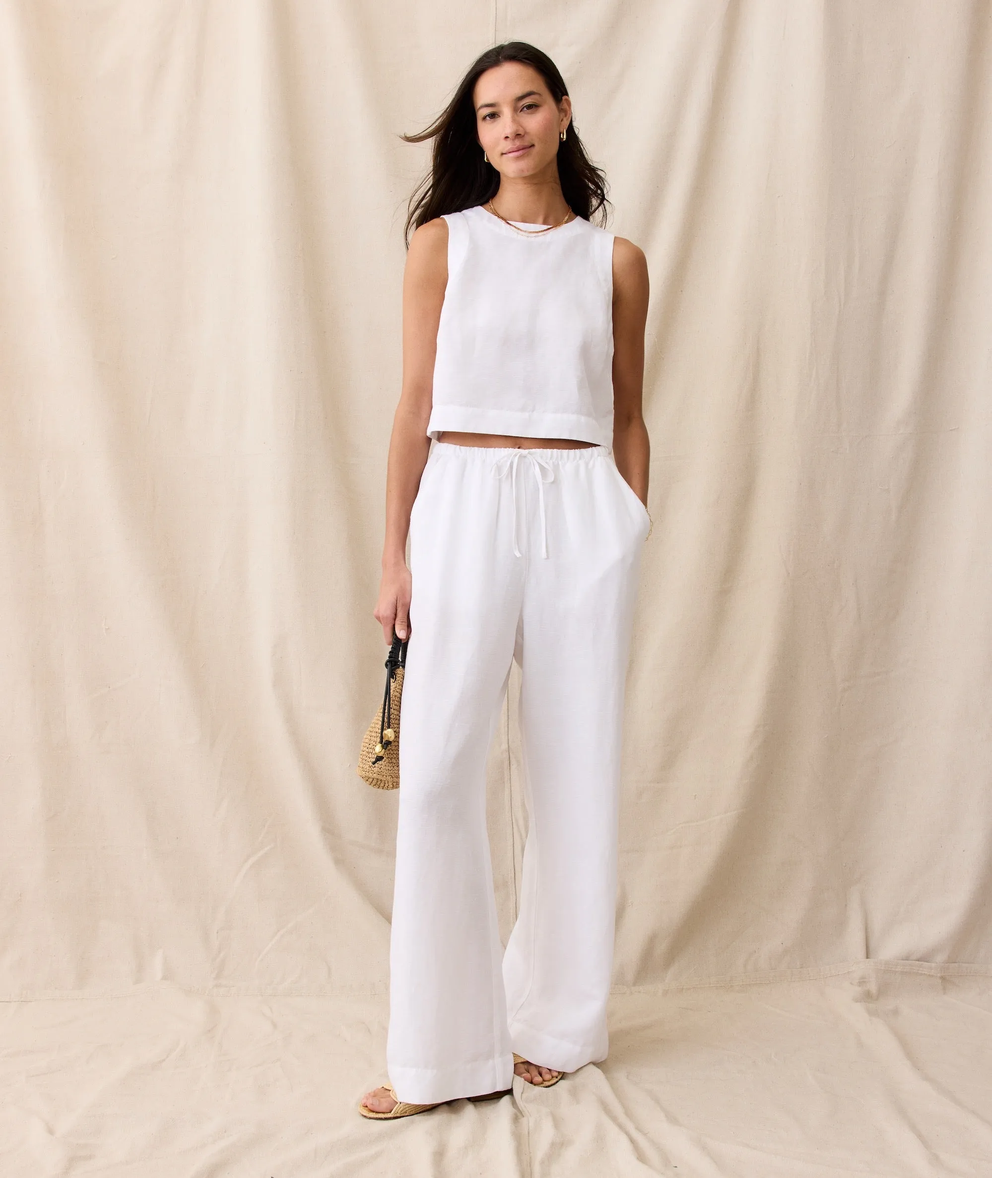Linen Drawstring Wide Leg Pant