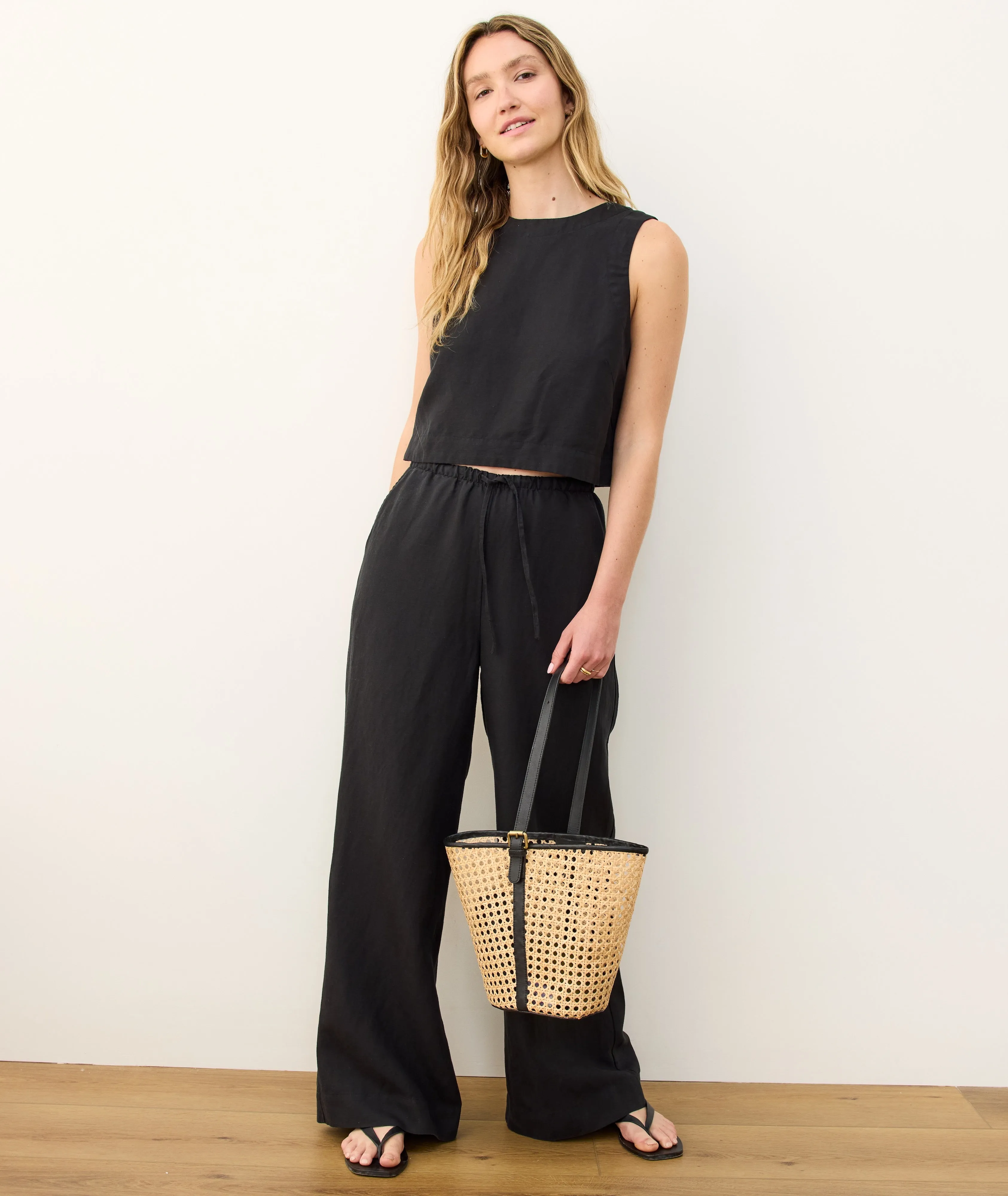 Linen Drawstring Wide Leg Pant