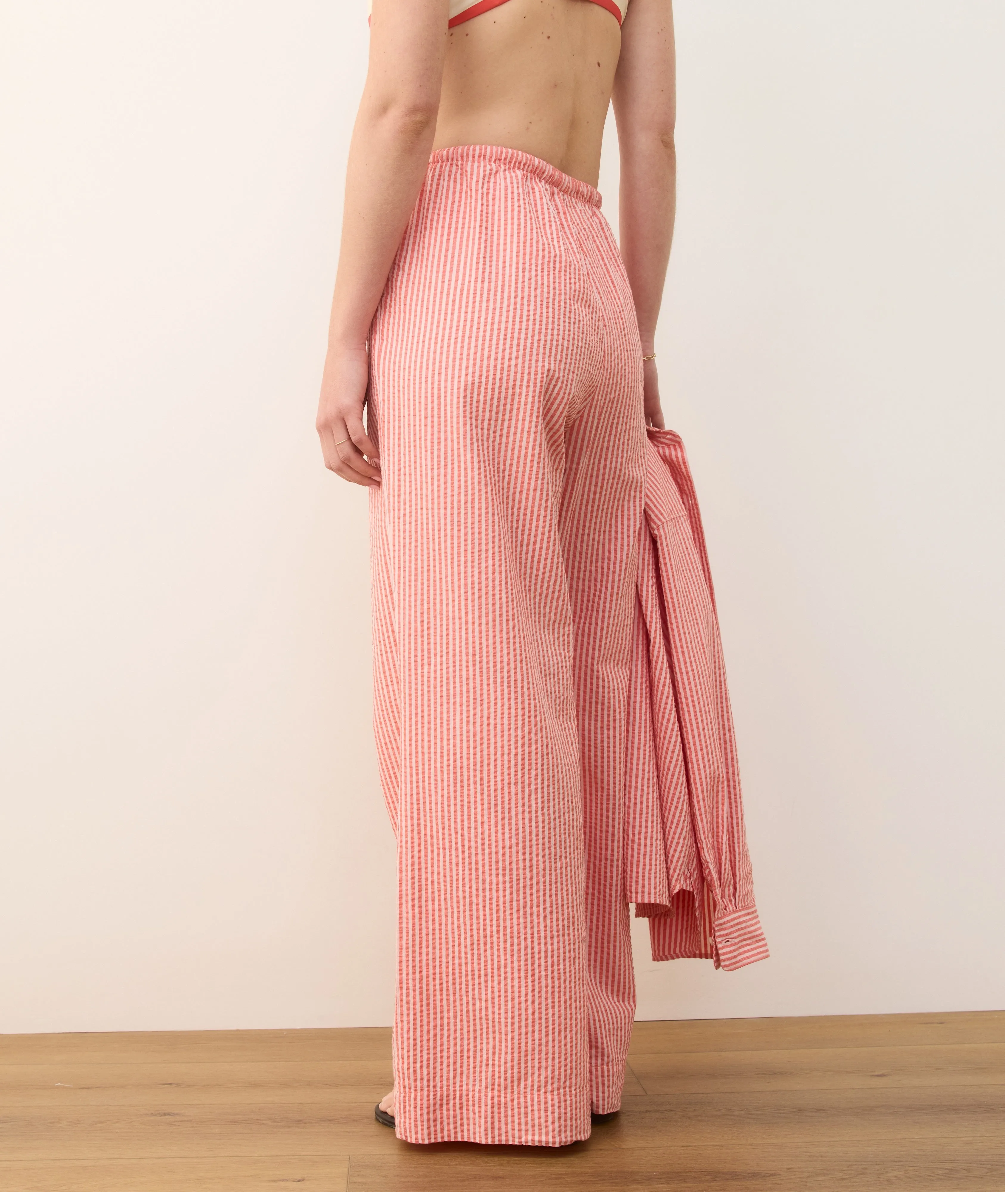 Seersucker Drawstring Wide Leg Pant