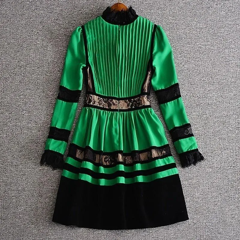 Velvet Chiffon Long Sleeve Sexy Lace Mini Dress